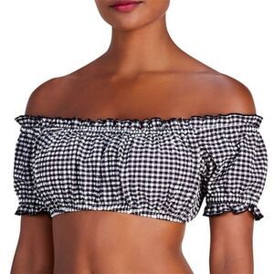 Kate Spade Black White Off-The-Shoulder Check-Print Bikini Top Size S swimsuit
